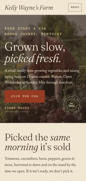 Kelly Wayne’s homepage on a phone
